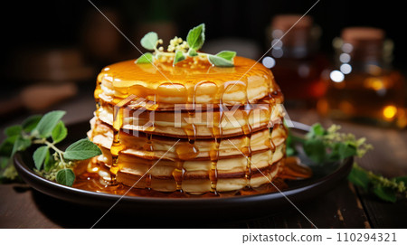 AI-generated content. Gourmet pancake stack. AI generation 110294321
