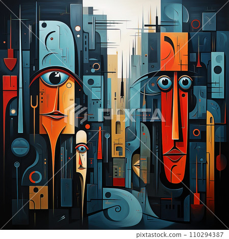 AI-generated content. Abstract faces collage. AI generation AI-generated content. Abstract faces collage. AI generation 110294387