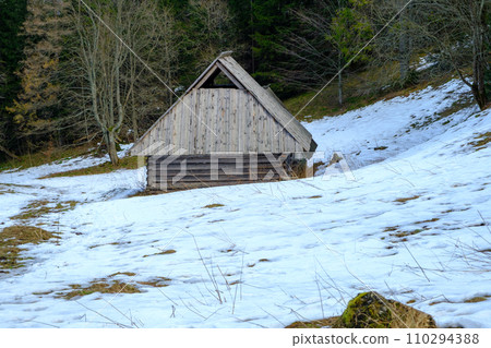 Tatra Mountains, Poland - December 30, 2023: Strazyska Valley Mountain Shelter in Tatra Mountains in winter Tatra Mountains, Poland - December 30, 2023: Strazyska Valley Mountain Shelter in Tatra Mountains in winter 110294388