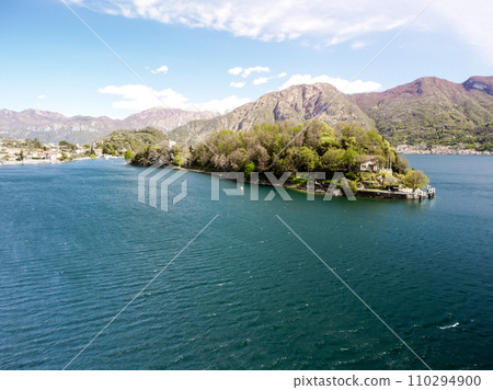 Aerial panoramic view over beautiful lake Como between Italy and Switzerland. 110294900