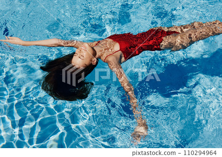 Blue woman pool female summer person 110294964