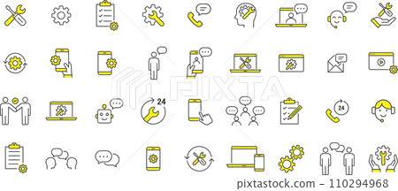 Fashionable technical support line drawing icon set Fashionable technical support line drawing icon set 110294968