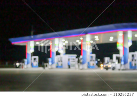 Petrol gas station at night time blurred background with bokeh light Petrol gas station at night time blurred background with bokeh light 110295237