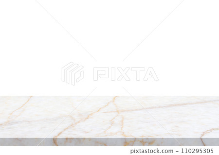 white marble stone table top isolated on white background for product display 110295305