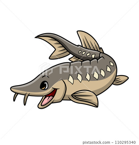 Cute sturgeon fish cartoon on white background Cute sturgeon fish cartoon on white background 110295340