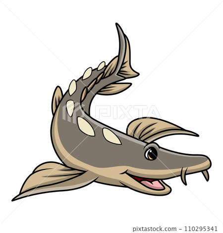 Cute sturgeon fish cartoon on white background Cute sturgeon fish cartoon on white background 110295341