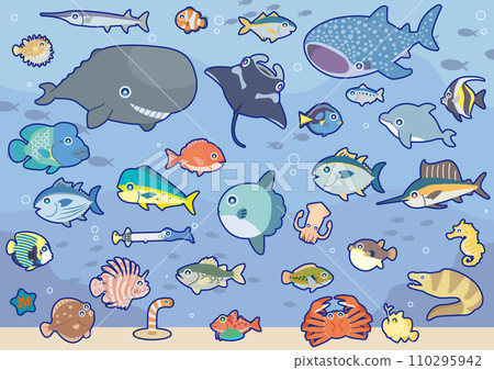 設置可愛的海洋生物的插圖 設置可愛的海洋生物的插圖 110295942