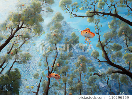 Landscape with creatures from another world AI image 110296369