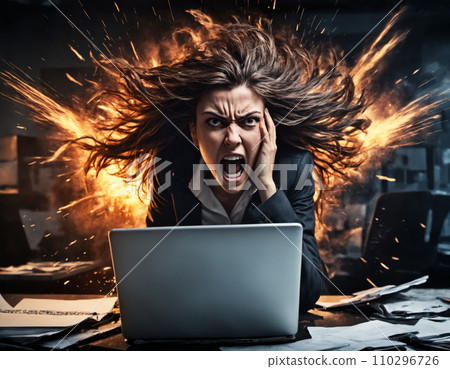 Explosive work: a screaming woman in the office Explosive work: a screaming woman in the office 110296726