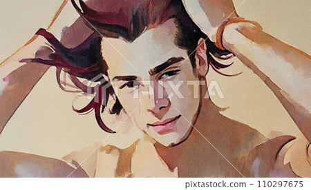 一個赤裸上身的男人，肌肉發達的年輕人的插圖 110297675