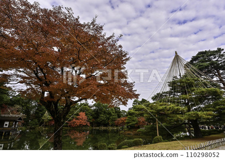 Kenrokuen Garden with beautiful late autumn leaves 110298052