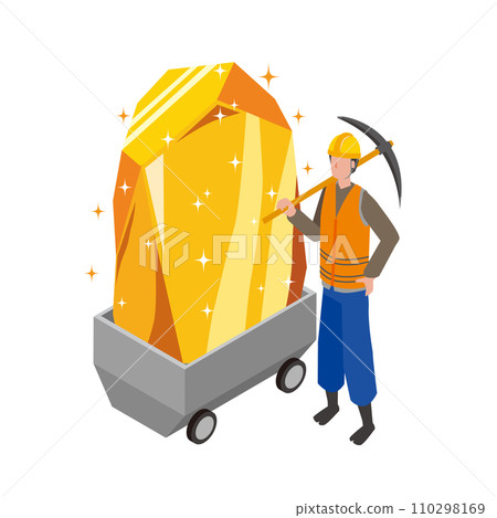 一名男子在金礦中挖掘金塊的插圖 一名男子在金礦中挖掘金塊的插圖 110298169