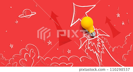 Idea light bulb flying to the sky like a rocket with arrows 110298537