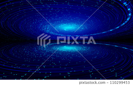 Blue glowing particles and lines form cosmic vortices and mirrors 110299453
