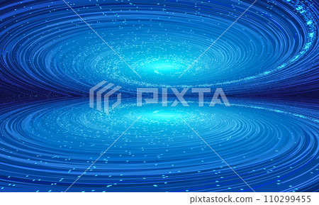 Blue glowing particles and lines form cosmic vortices and mirrors 110299455