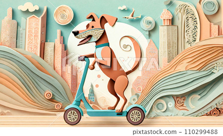 狗騎電動浮板紙藝風格（AI 生成圖像） 110299488