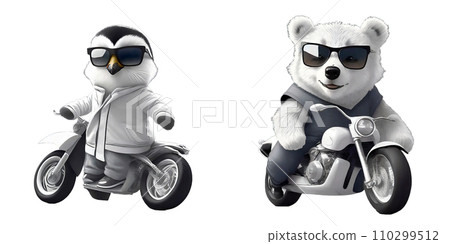 Penguin/bear riding a bike 2 material images (AI generated image) 110299512