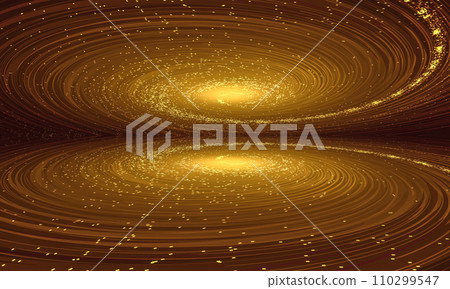 Golden glowing particles and lines form cosmic vortices and mirrors 110299547