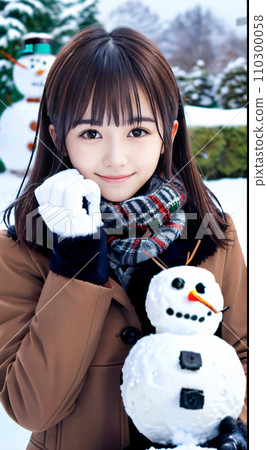 AI 圖片:雪景中微笑的年輕女子與雪人 AI 圖片:雪景中微笑的年輕女子與雪人 110300058