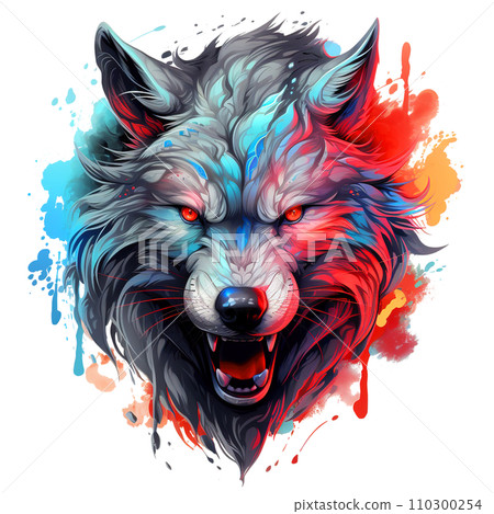 Angry wolf head design isolated on transparent background. PNG Files, Mammals, Wildlife Animals, Illustration, Generative AI. 110300254