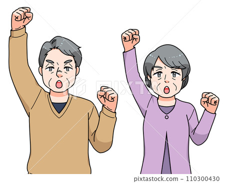 Senior men and women fist pumping 110300430