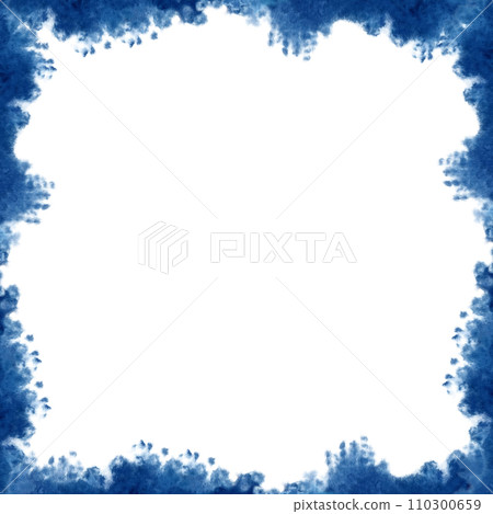 Watercolor blue frame for the image of the sea, waves, sky, clouds, fog, background, abstract seascapes with texture. Illustrations are isolated on a white background and created for design projects 110300659