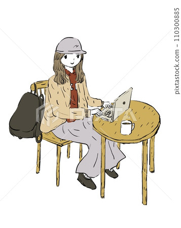 girl winter work cafe computer 110300885