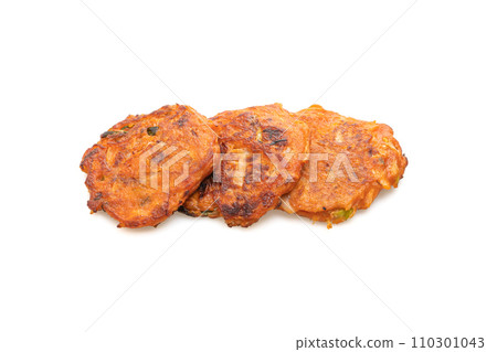 Korean Kimchi pancake or Kimchijeon isolated on white background 110301043