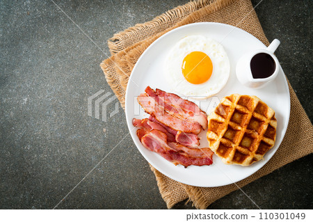 fried egg with bacon and waffle fried egg with bacon and waffle 110301049