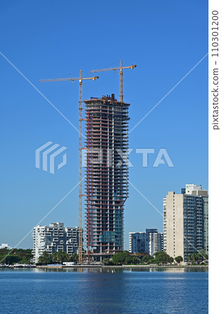 Waterfront residential tower under construction Biscayne Bay, Miami, Florida. 110301200