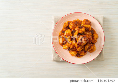 fried meatballs with spicy dipping sauce fried meatballs with spicy dipping sauce 110301292