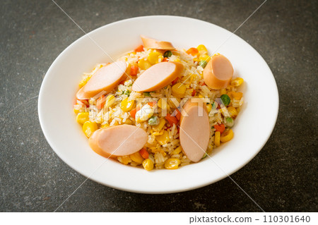 fried rice with sausage and mixed vegetable fried rice with sausage and mixed vegetable 110301640