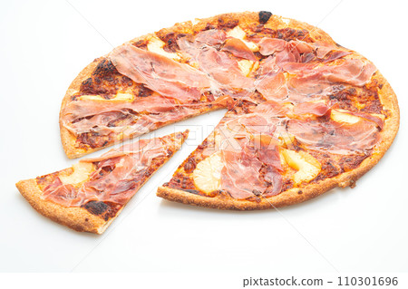 Pizza with prosciutto or parma ham pizza on white background Pizza with prosciutto or parma ham pizza on white background 110301696