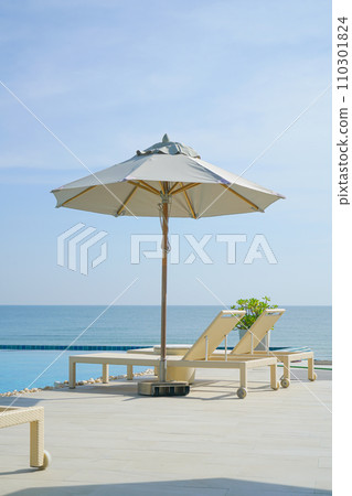 bed pool around swimming pool with sea background bed pool around swimming pool with sea background 110301824