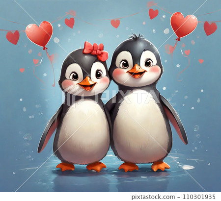 AI-generated content. Illustration of couple of penguins in love  110301935