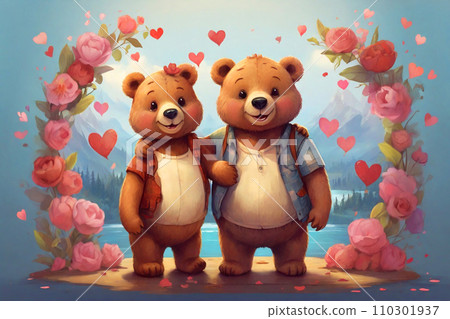 AI-generated content. Illustration of couple of bears in love 110301937