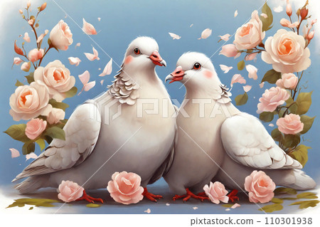 AI-generated content. Illustration of couple of doves in love 110301938