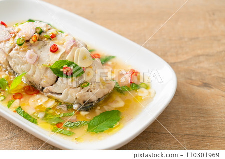 steamed sea bass fish with herbs steamed sea bass fish with herbs 110301969