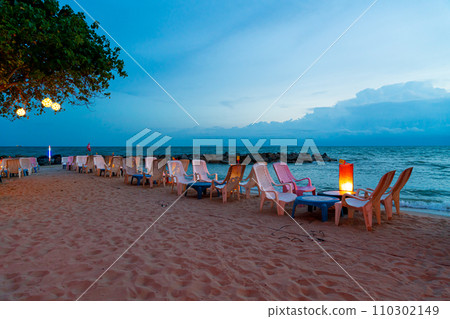 beach chair with dining table near sea beach 110302149