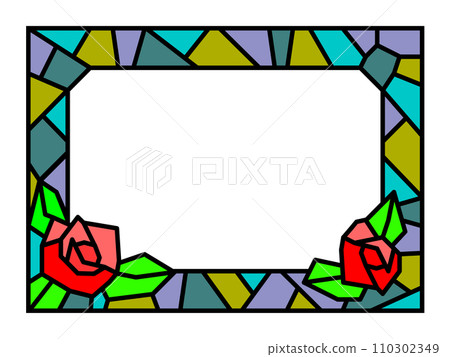 Stained glass frame made of colorful glass and glass shards 110302349