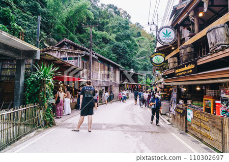 CHIANG MAI, THAILAND- NOVEMBER 25, 2022 Ban Mae Kampong village is surrounded by the forest area in Chiang Mai, Thailand. CHIANG MAI, THAILAND- NOVEMBER 25, 2022 Ban Mae Kampong village is surrounded by the forest area in Chiang Mai, Thailand. 110302697