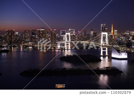 從台場看到的彩虹橋和夜景 從台場看到的彩虹橋和夜景 110302879