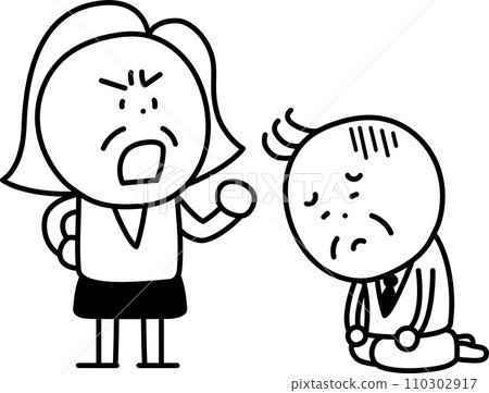 A depressed man sitting with an angry woman 110302917