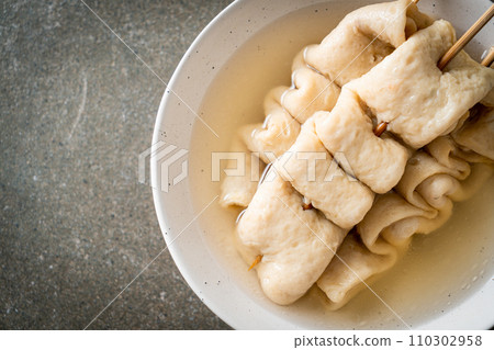 Odeng - Korean fish cake skewer in soup Odeng - Korean fish cake skewer in soup 110302958