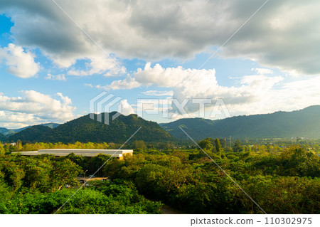 mountain hill landscape view with blue sky and sunlight mountain hill landscape view with blue sky and sunlight 110302975