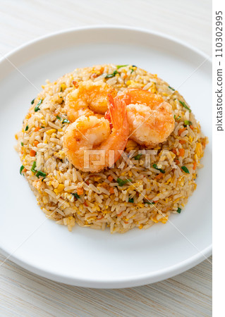 fried shrimps fried rice on plate 110302995
