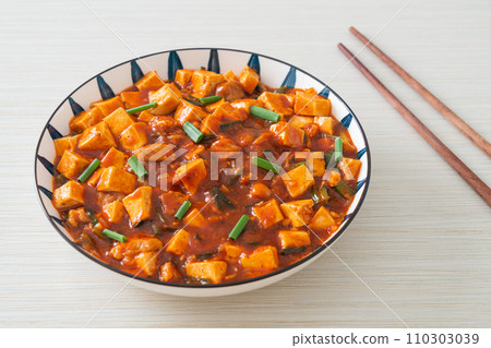 Mapo Tofu - The traditional Sichuan dish of silken tofu and ground beef, packed with mala flavor from chili oil and Sichuan peppercorns. 110303039