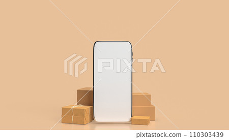 The mobile and shopping box for online marketing concept 3d rendering. 110303439