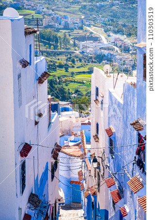 Alleys of Chefchaouen, the blue city of Morocco Alleys of Chefchaouen, the blue city of Morocco 110303519