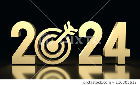 The 2024 gold text and  target icon for Business concept 3d rendering. 110303612